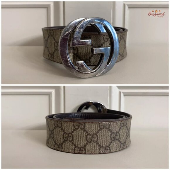 Auth Gucci Dark Brown GG Plus Monogram Interlocking G Buckle Belt Size 85/34 - Picture 3 of 14